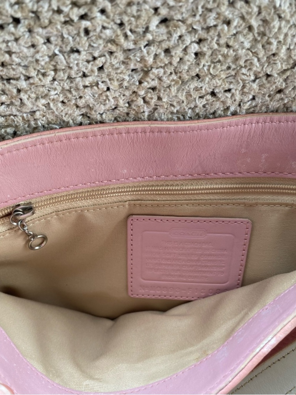 Coach Pebbled Leather Shoulder Bag in Peach and Cream - Picture 2 of 6